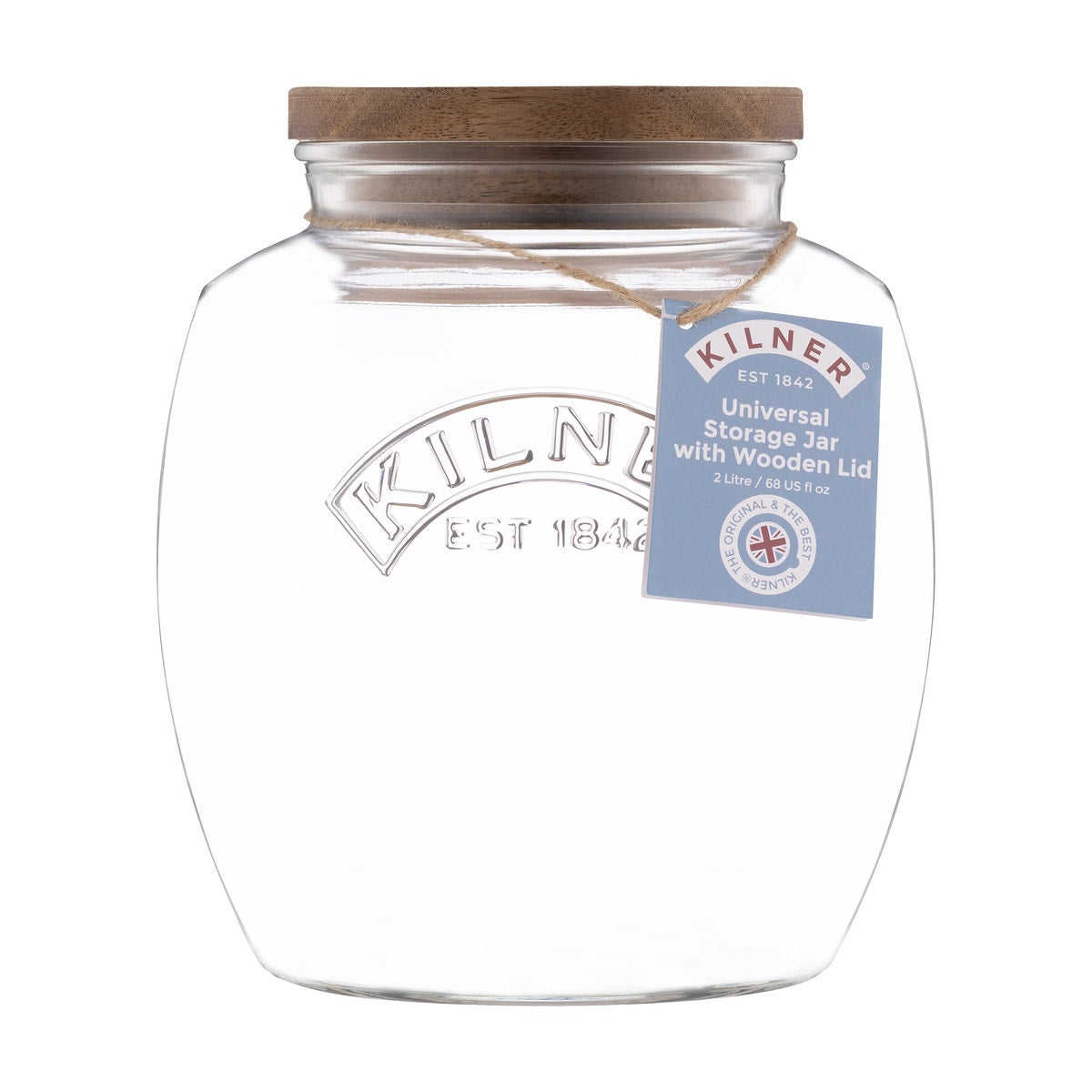 Kilner Universal Glass Storage Jar Wooden Lid 2 Litre - with product swing tag