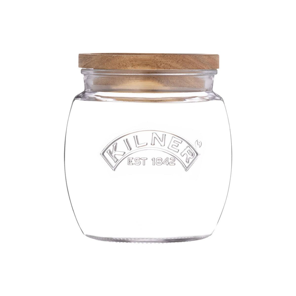 Kilner Universal Glass Storage Jar Wooden Lid 850ml - acacia wood push-top pantry jar