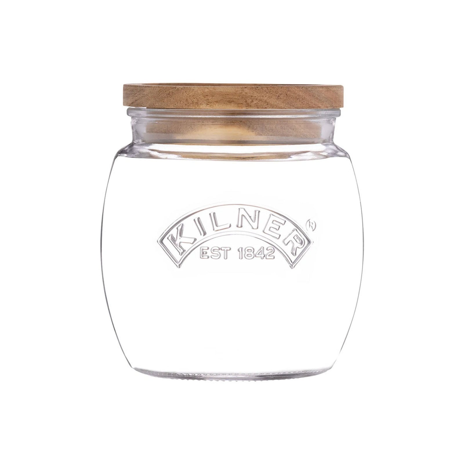 Kilner Universal Glass Storage Jar Wooden Lid 850ml - acacia wood push-top pantry jar