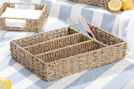 Ladelle Hayman Seagrass Cutlery Tray styled table setting - resort dining
