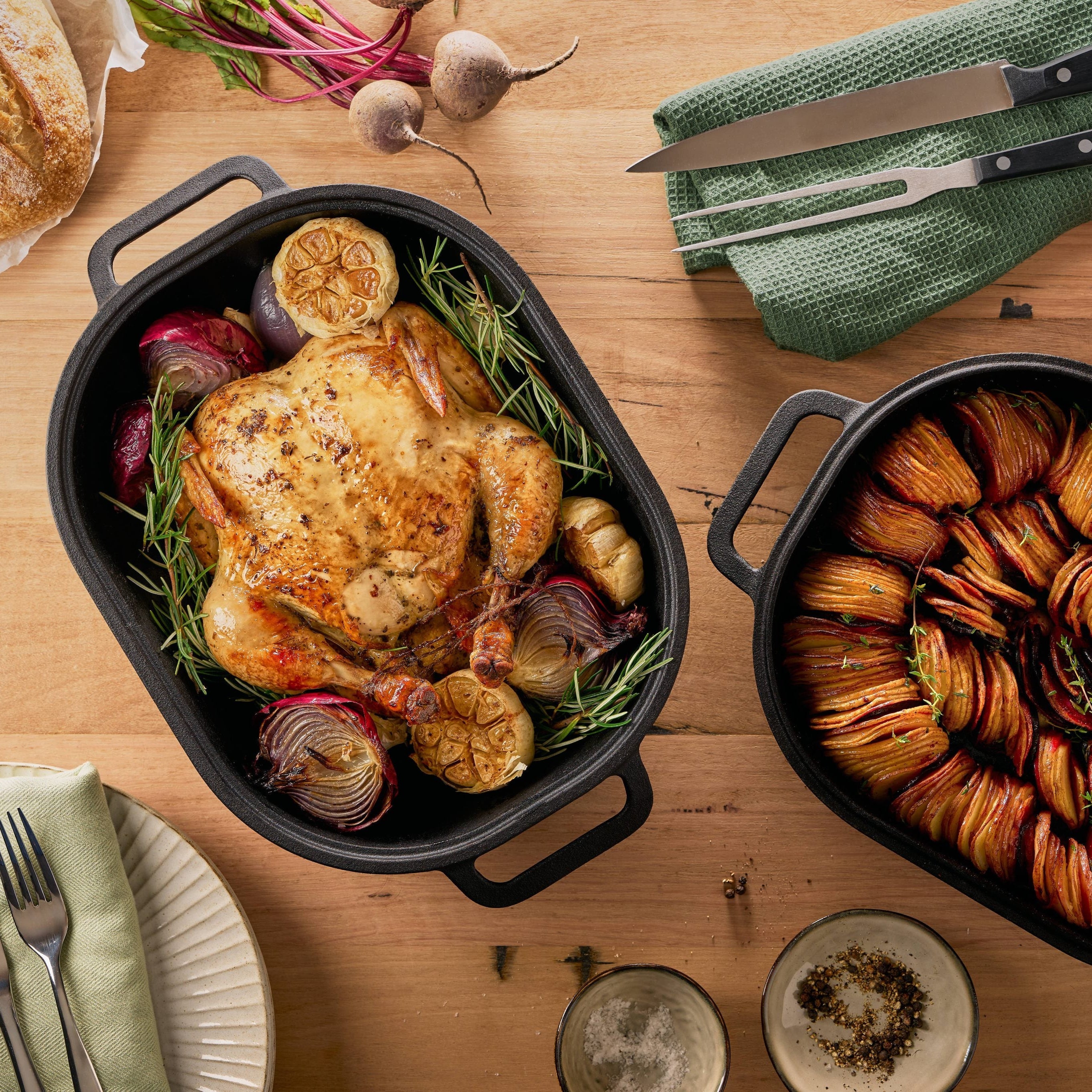 Pyrolux Pyrocast Cast Iron Bake and Roast Set 2 Piece - roasting vegetables and meat
