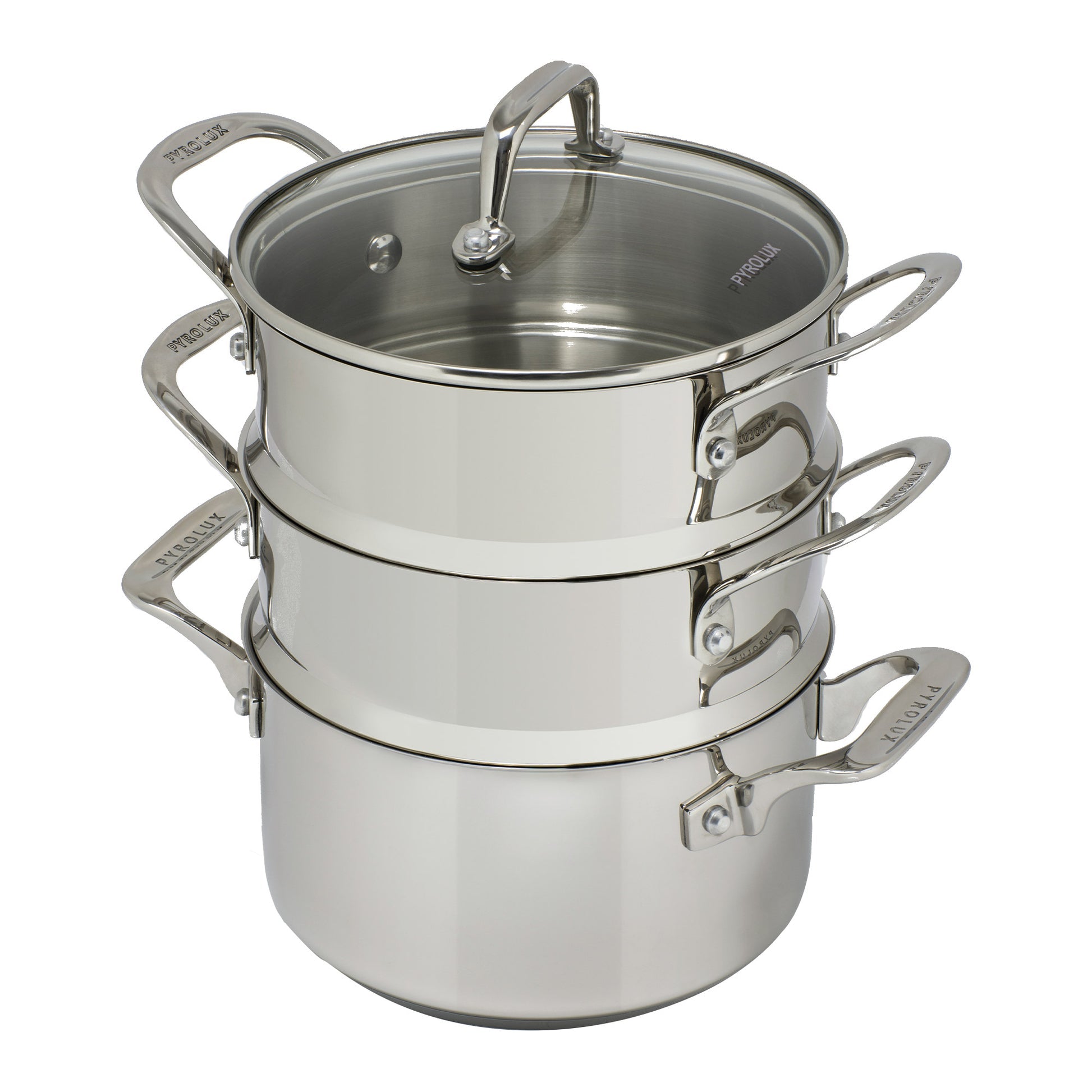 Pyrolux Pyrosteel Stainless Steel 3 Tier Steamer Set 18cm - induction steamer cookware