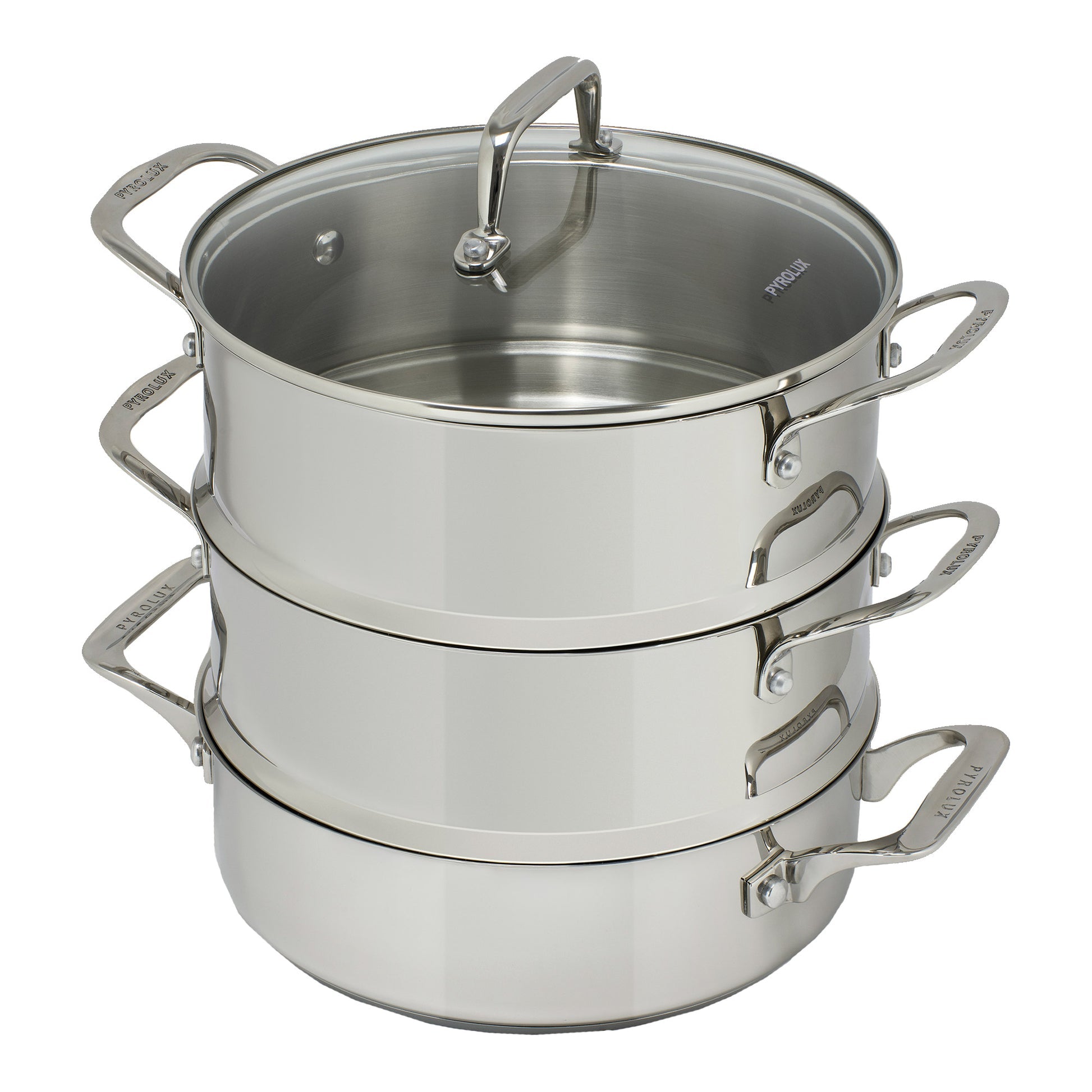 Pyrolux Pyrosteel Stainless Steel 3 Tier Steamer Set 24cm - induction steamer cookware