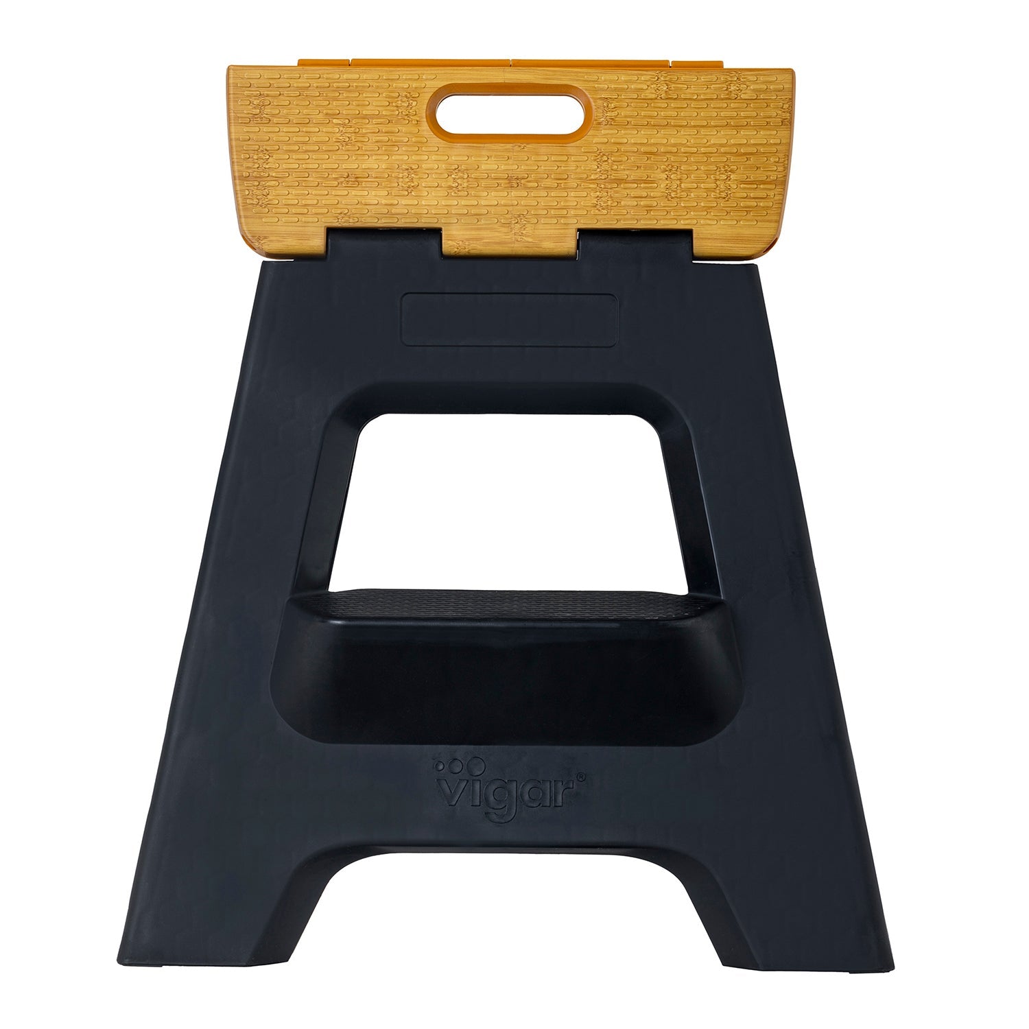 Vigar Compact 2-Step Folding Stool 40cm Bamboo Top – Black