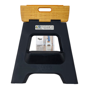 Vigar Compact 2-Step Folding Stool 40cm Bamboo Top – Black