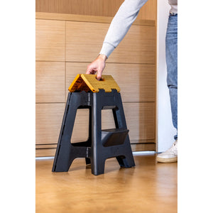 Vigar Compact 2-Step Folding Stool 40cm Bamboo Top – Black