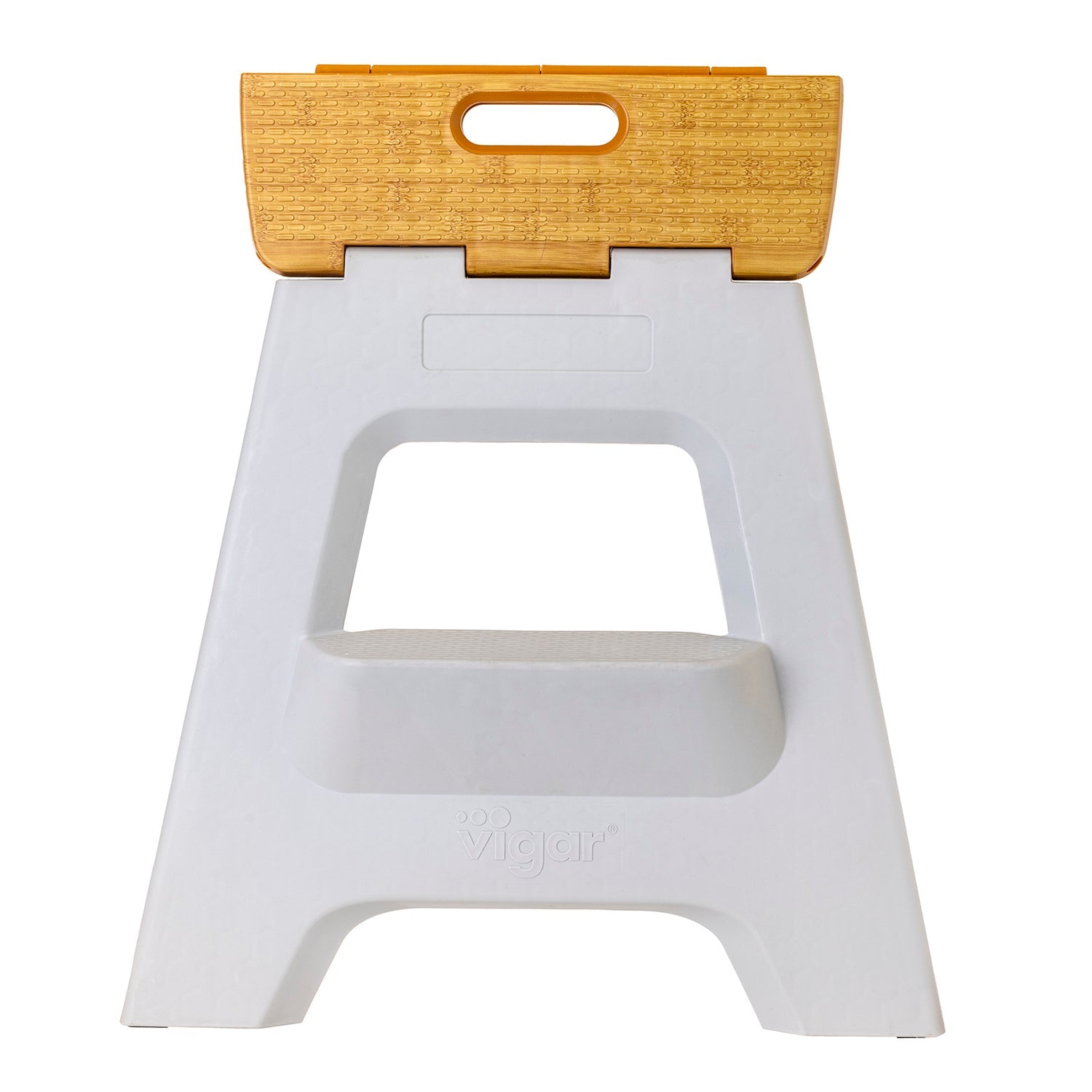 Vigar Compact 2-Step Folding Stool 40cm Bamboo Top – White