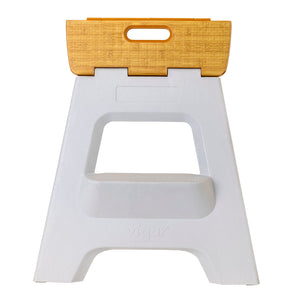 Vigar Compact 2-Step Folding Stool 40cm Bamboo Top – White