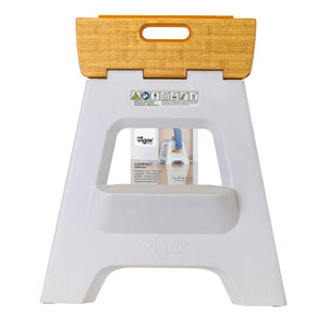 Vigar Compact 2-Step Folding Stool 40cm Bamboo Top – White