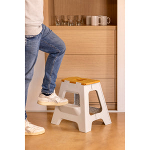 Vigar Compact 2-Step Folding Stool 40cm Bamboo Top – White