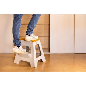 Vigar Compact 2-Step Folding Stool 40cm Bamboo Top – White