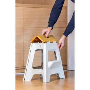 Vigar Compact 2-Step Folding Stool 40cm Bamboo Top – White