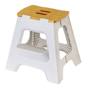 Vigar Compact 2-Step Folding Stool 40cm Bamboo Top – White