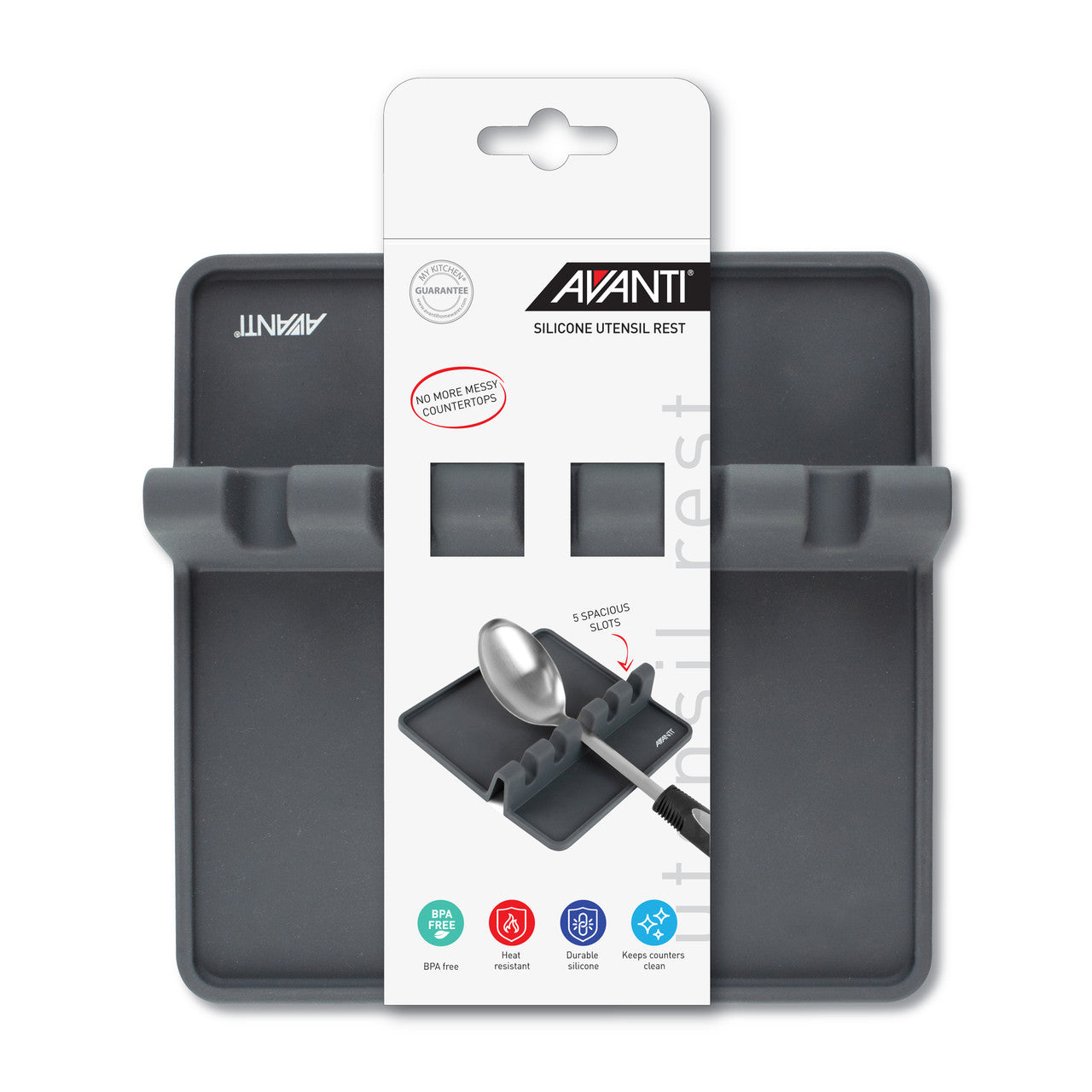 Avanti Silicone Utensil Rest - shown with retail packaging