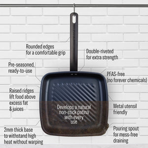 Pre-Seasoned Carbon Steel Grill Pan 26x28cm – Evolv