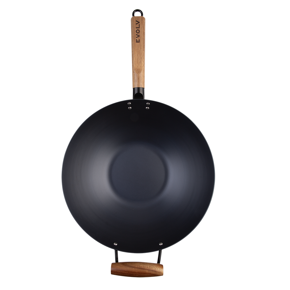 Carbon Steel Wok 35cm with Acacia Wood Handle – Evolv