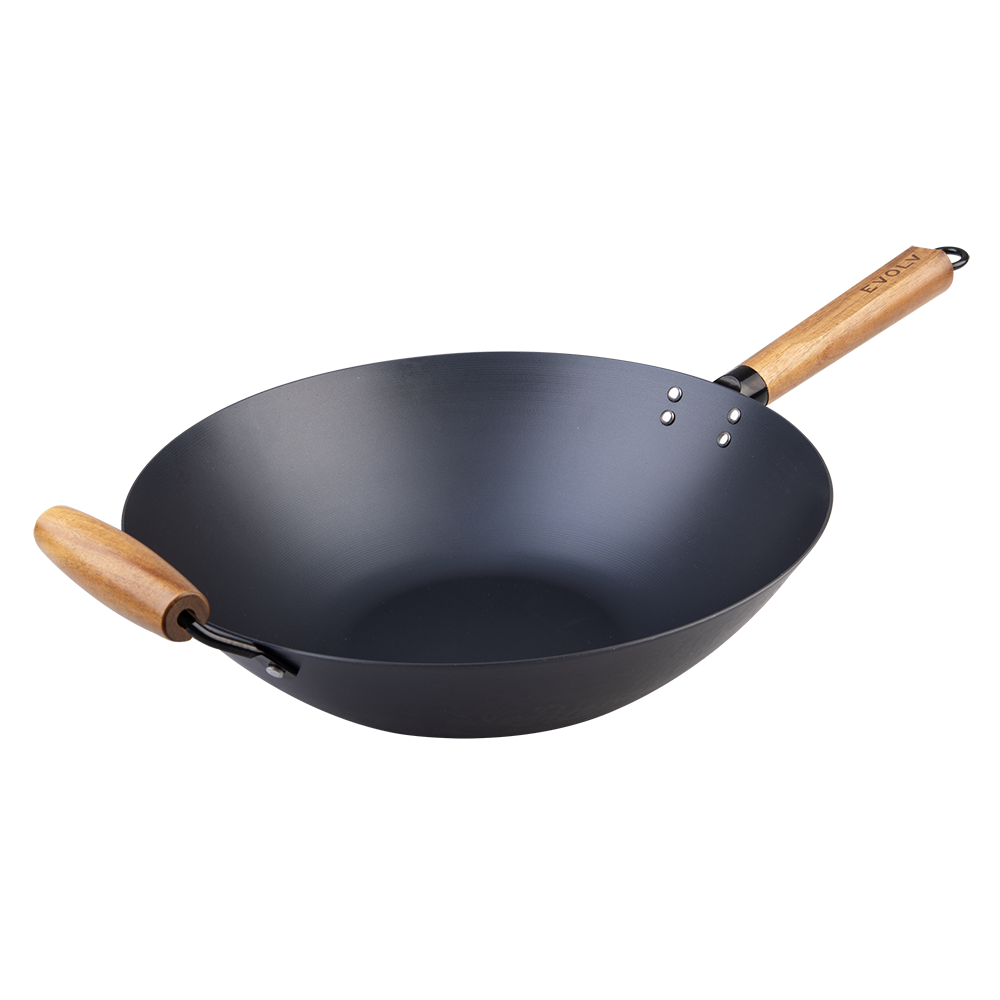 Carbon Steel Wok 35cm with Acacia Wood Handle – Evolv