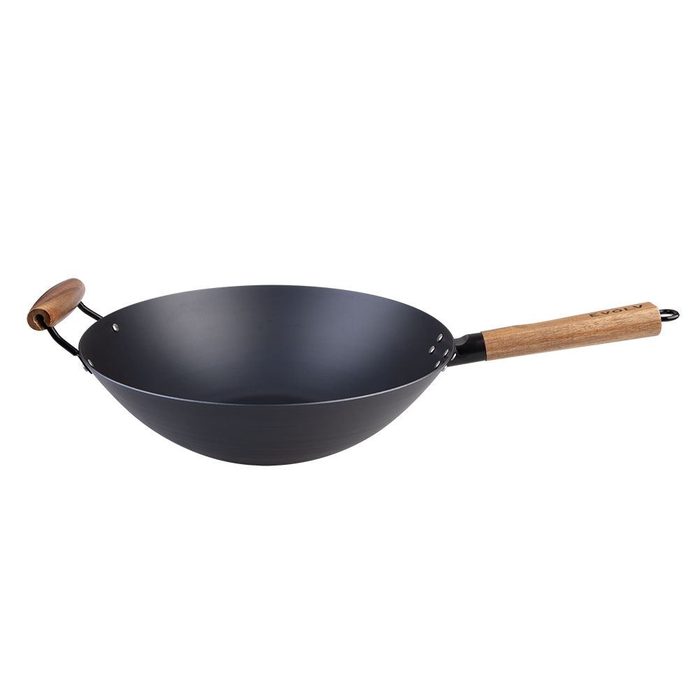 Carbon Steel Wok 35cm with Acacia Wood Handle – Evolv