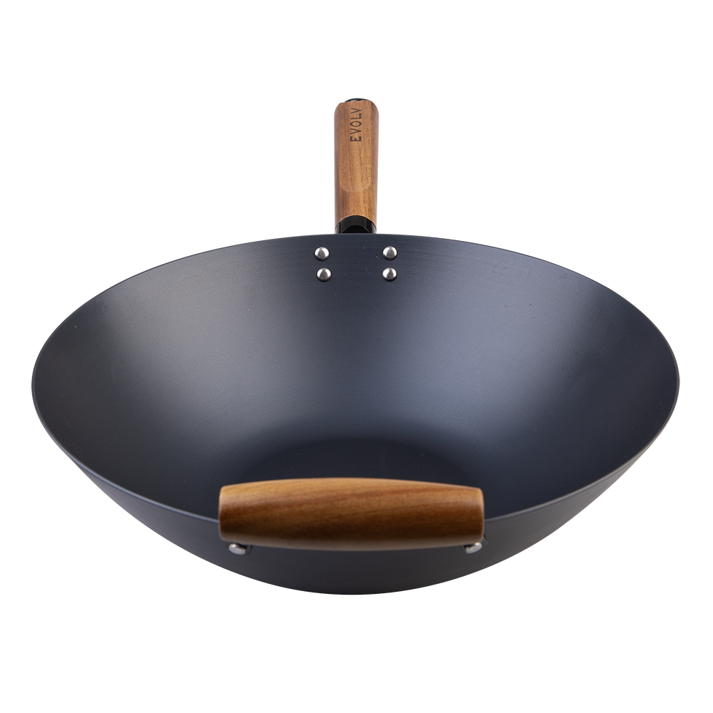Carbon Steel Wok 35cm with Acacia Wood Handle – Evolv