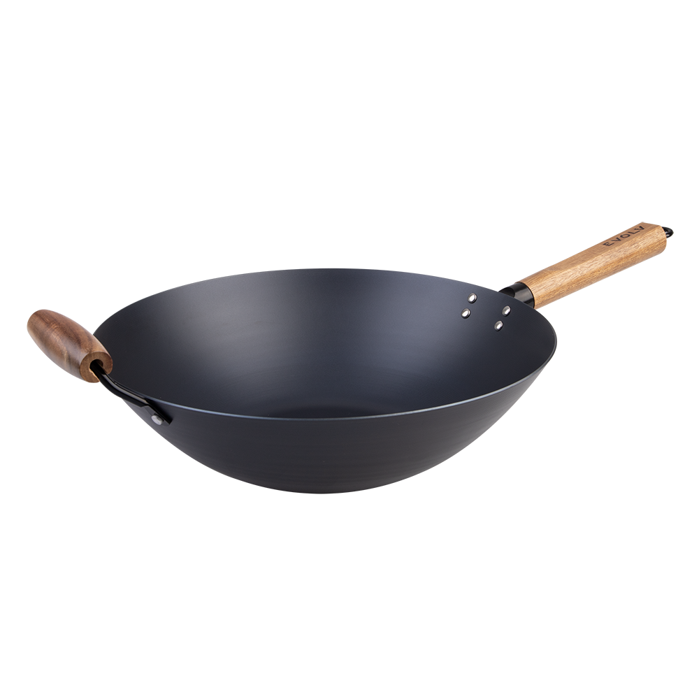 Carbon Steel Wok 35cm with Acacia Wood Handle – Evolv