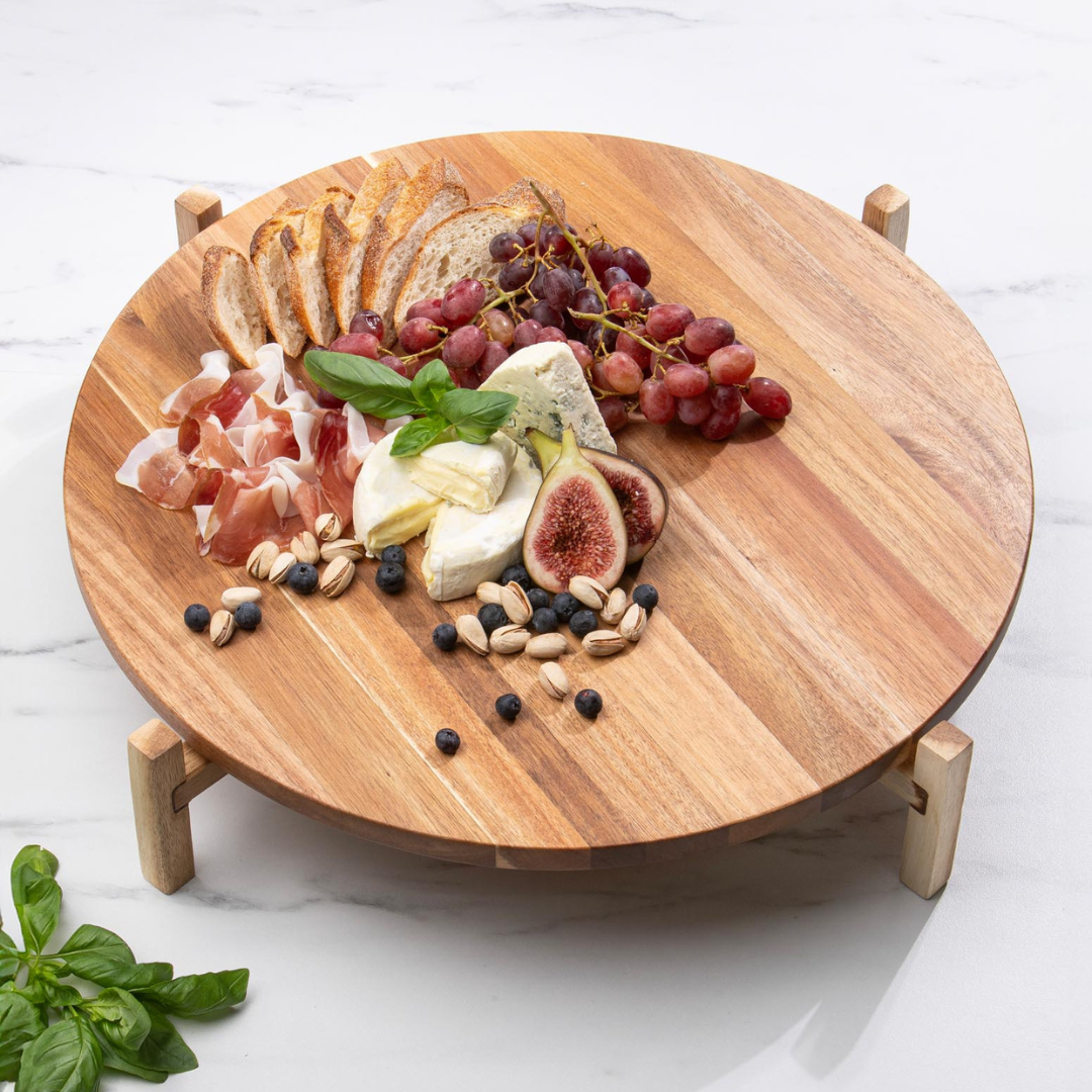 Ladelle Gather Elevated Lazy Susan Acacia timber - angle view on kitchen bench