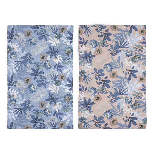 Ladelle Mossman 2pk Kitchen Towel Blue Blush - botanical print cotton tea towels