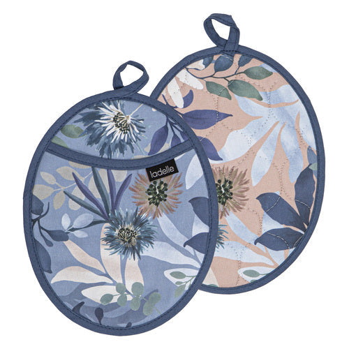 Ladelle Mossman Oval 2pk Pot Holder - blue and blush botanical print