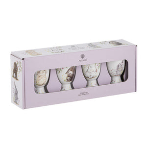 Ashdene Bunny Tales 4-piece egg cup set detail — pastel bunny artwork