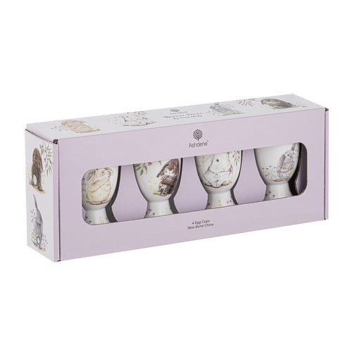 Ashdene Bunny Tales 4-piece egg cup set detail — pastel bunny artwork