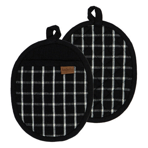 Ladelle Hemingway 2pk Pot Holder Black - heat-resistant kitchen pot holder