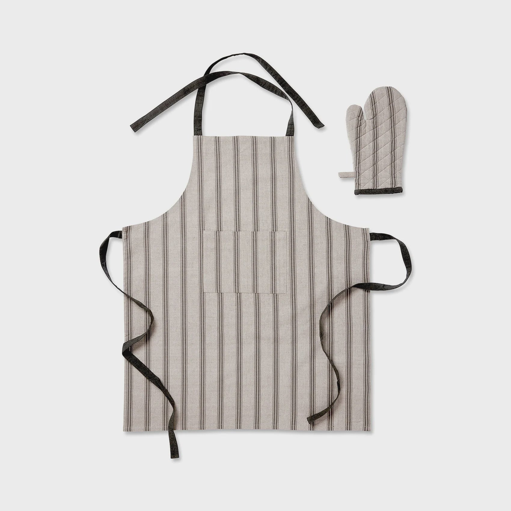 Macedon charcoal stripe apron and oven glove set - Madras Link