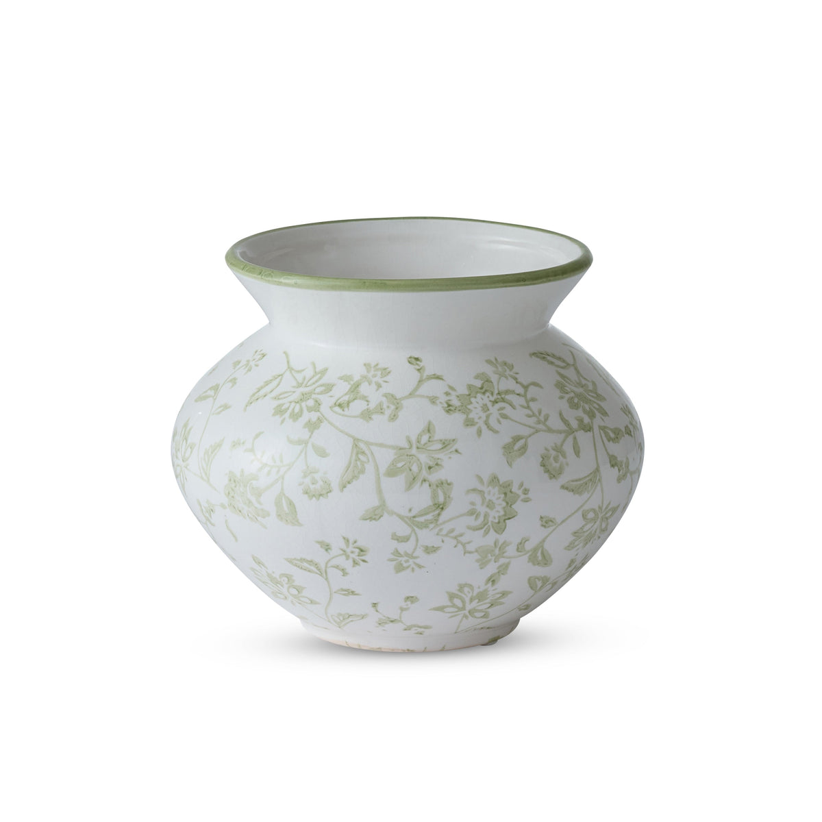 Madras Link Arles Green Stamped Vase - small green ceramic vase with stamped pattern