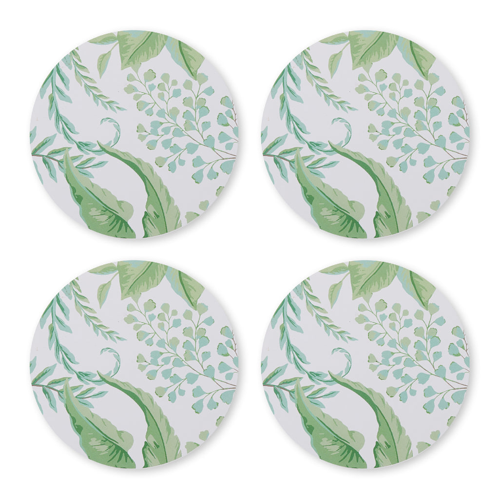 Madras Link Fern Round Hard Coaster Set of 4 - botanical tableware