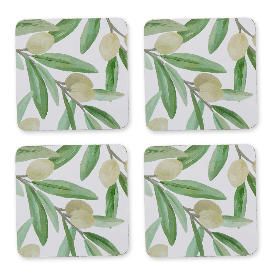 Madras Link Sicilian Olive Square Hard Coaster Set of 4 - Mediterranean tableware