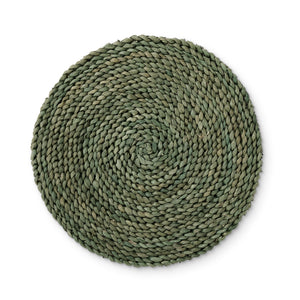 Madras Link Braided Round Placemat 33cm Olive - woven maize fibre placemat