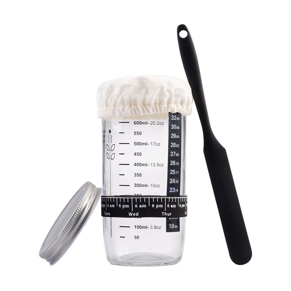 Daily Bake Sourdough Starter Kit 5 Piece jar, cloth cover and spatula - bread making kit
