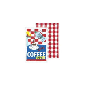 Brightside Coffee Lover 2pk kitchen towel - coffee print with red gingham