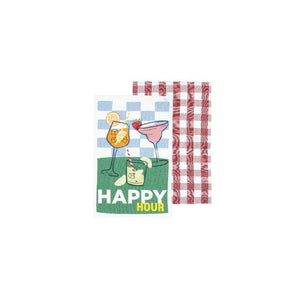 Brightside Happy Hour 2pk kitchen towel - cocktails print with red gingham