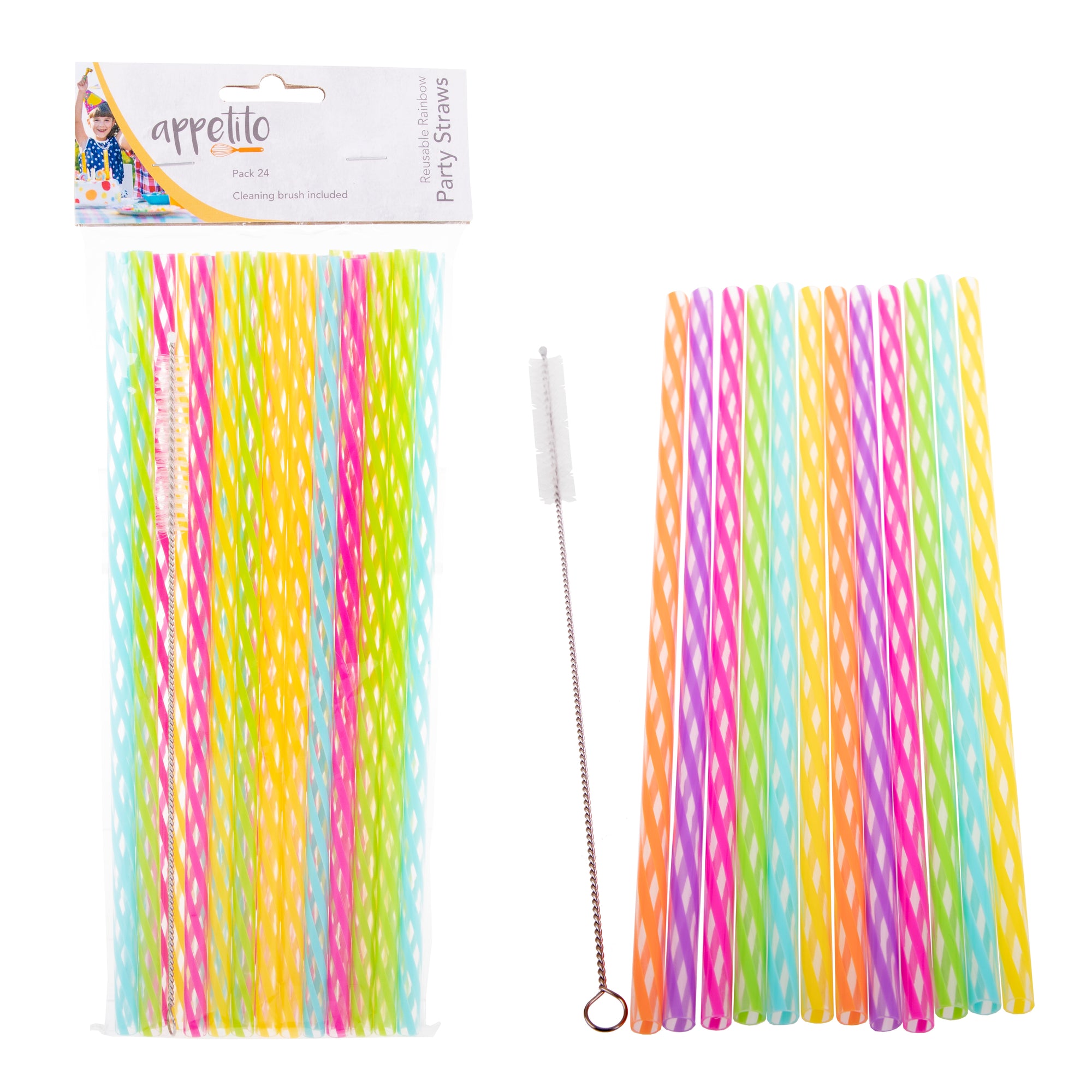 Reusable Straws Pack 24 W/ Brush - Asst. Colours