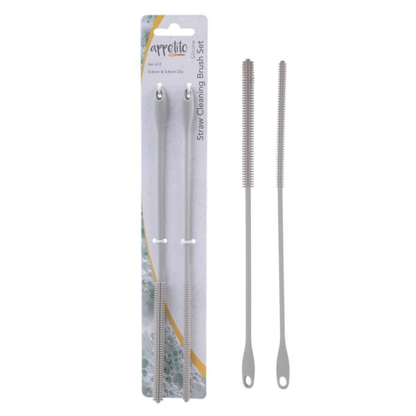 Appetito Silicone Straw Cleaning Brush Set 2 (6mm & 8mm) - Light Grey