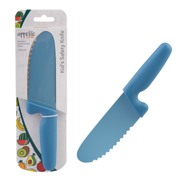 Appetito Kid's Safety Knife with Non‑Stick Serrated Blade - Blue