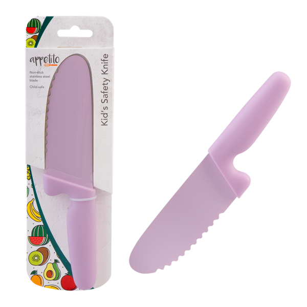 Appetito Kid's Safety Knife with Non‑Stick Serrated Blade - Pink