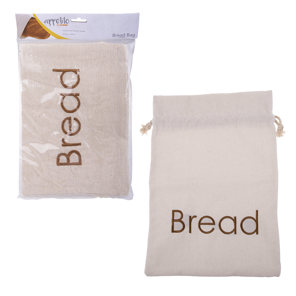 Appetito Embroidered Bread Bag 27.5 x 39cm - reusable kitchen food storage