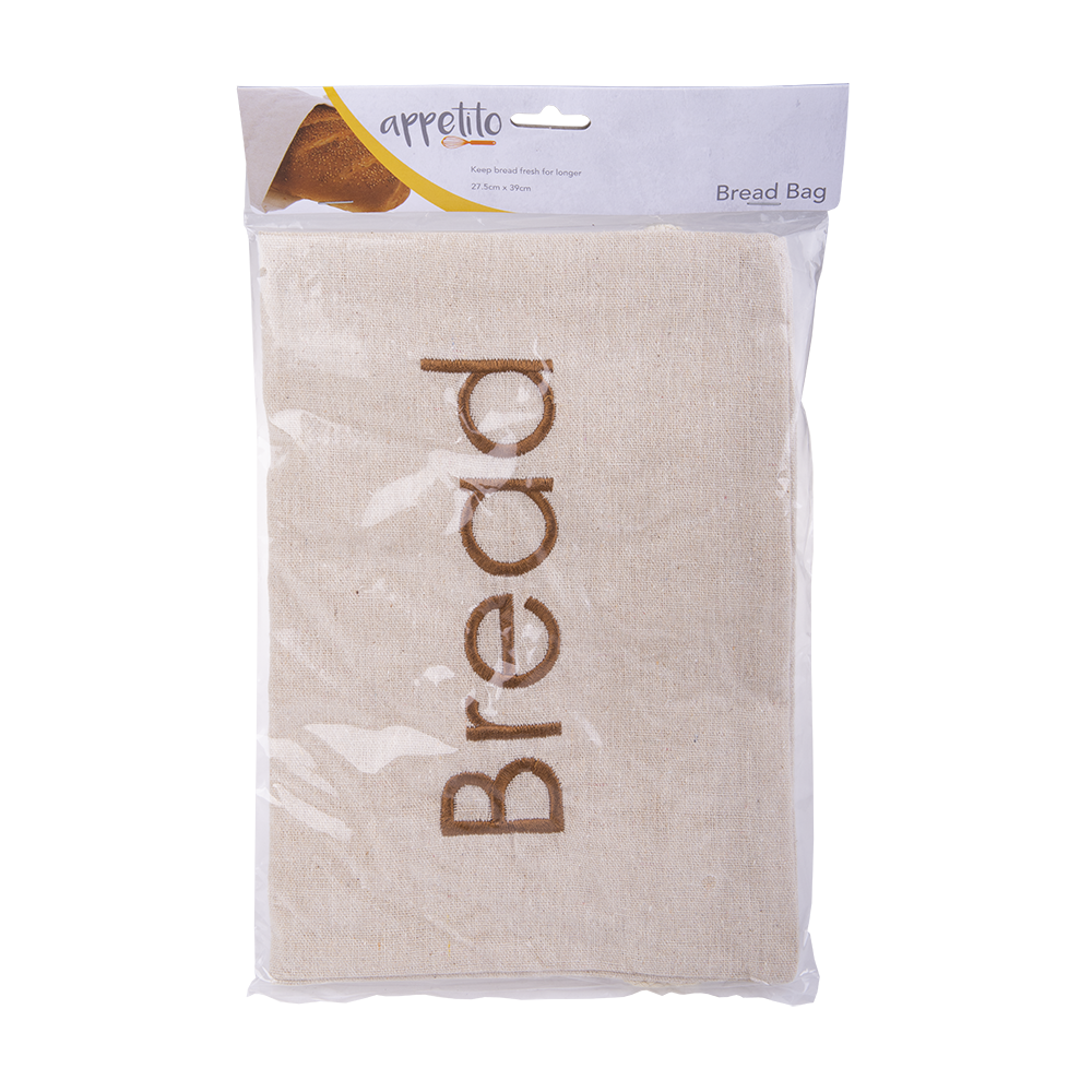 Appetito Embroidered Bread Bag - reusable loaf storage in use