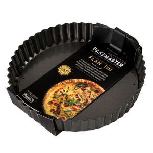 Bakemaster Non Stick Loose Base Round Quiche Pan 25cm - angle view of fluted base
