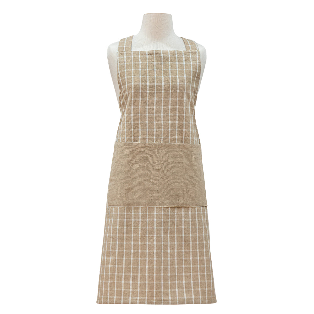 Ladelle Hemingway cross back apron in taupe check