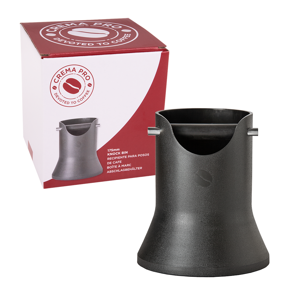 SKU 4182BK Crema Pro Knock Bin 175mm Black non-slip rubber base polypropylene