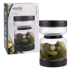 Appetito Glass Pickle Jar 1.1L Black - borosilicate kitchen storage jar