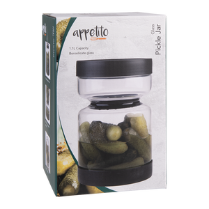 Appetito Glass Pickle Jar 1.1L Black packaging - borosilicate kitchen storage