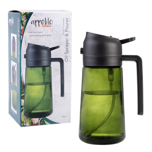 Appetito Dual Function Oil Sprayer and Pourer Green Glass 430ml - oil sprayer